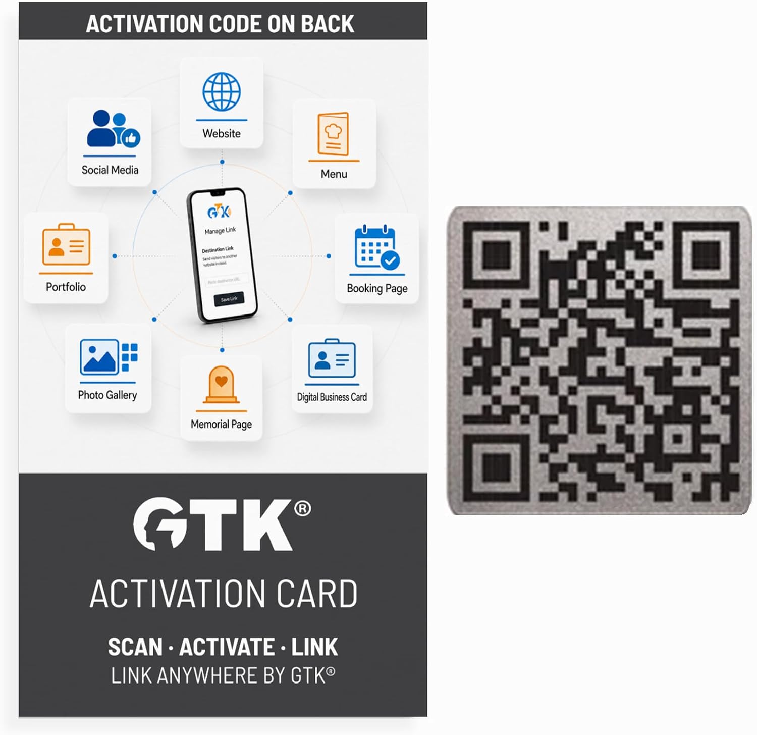 Link Anywhere Silver QR Code 1" Square Tile | Scan, Set Your Link, Done