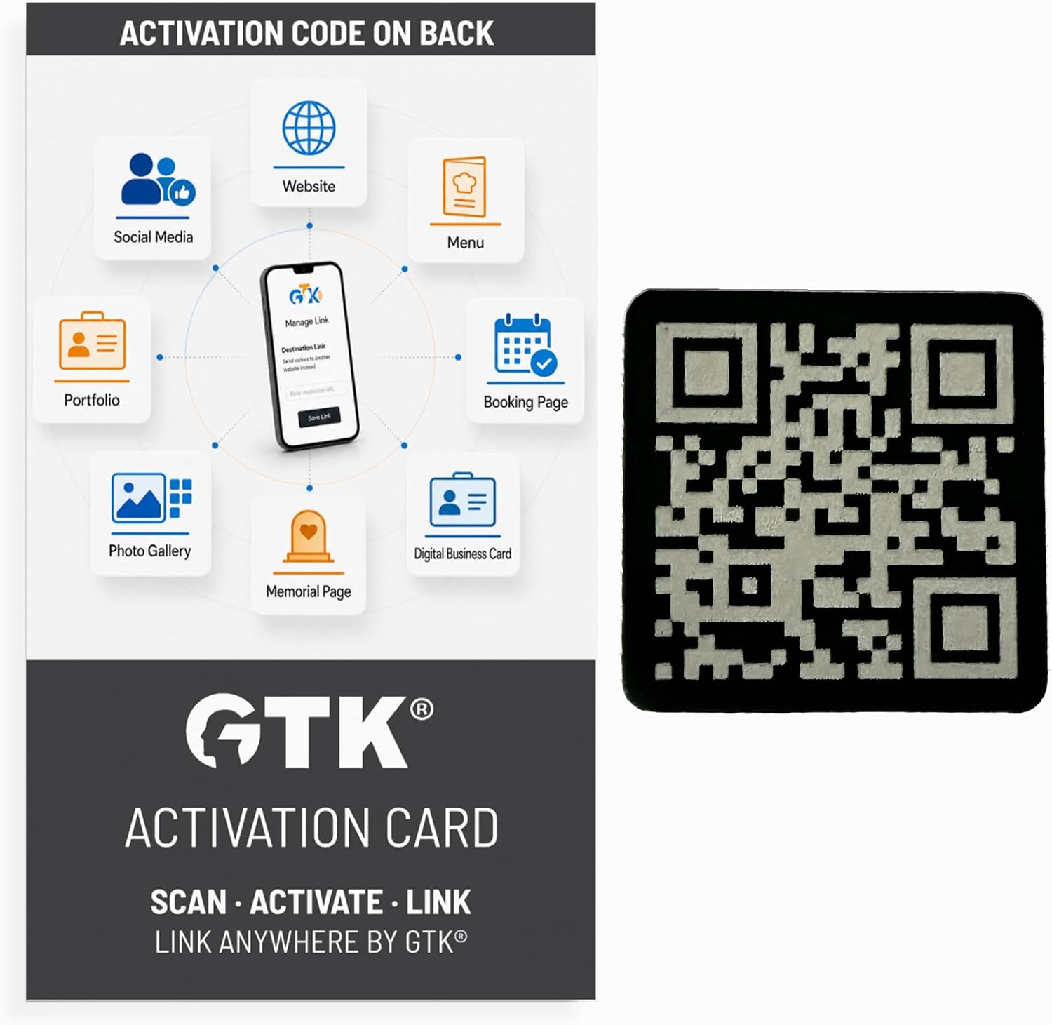 Link Anywhere QR Code Black 1 inch Square Tile | Scan, Activate, Link, Done