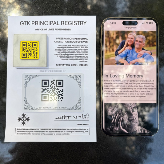 Marble Memorial QR Tile with Web Page and QR Card