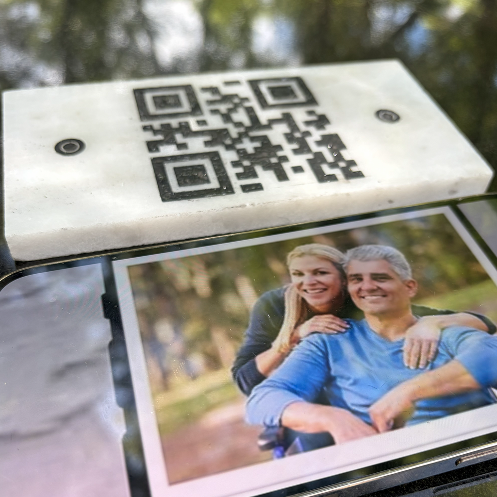 GTK® Gravestone 3" x 6" Marble QR Marker, Memorial Page & QR Card
