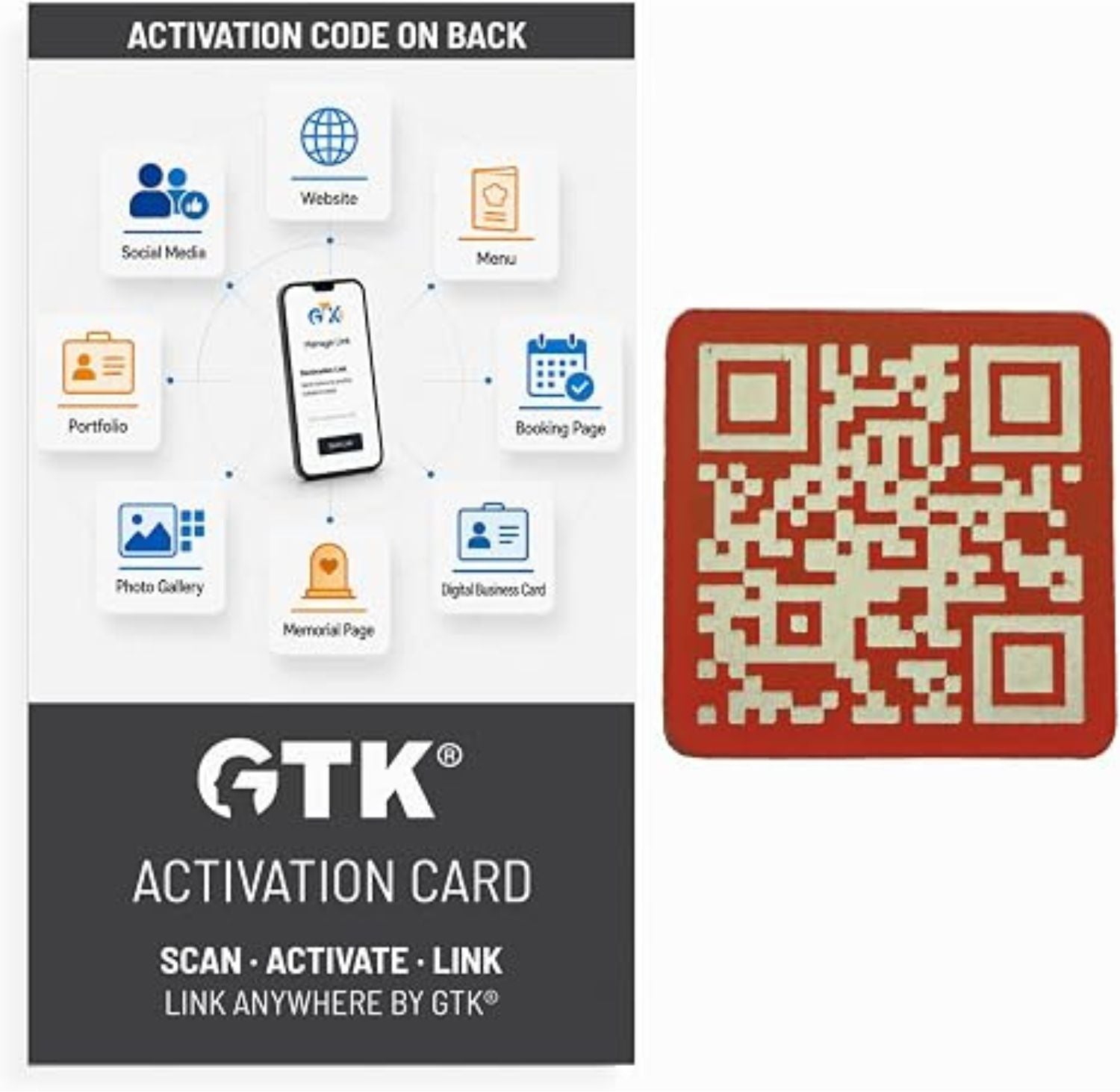 Link Anywhere QR Code Red 1 inch Square Tile | Scan, Activate, Link, Done