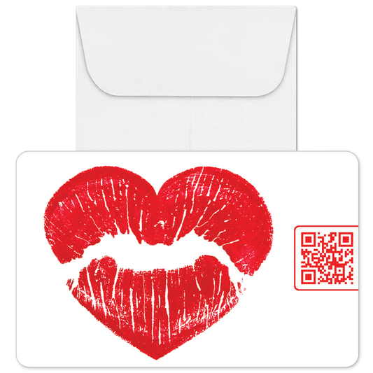 Valentine's Day QR Card for Him with Red Lipstick Heart Shaped Kiss