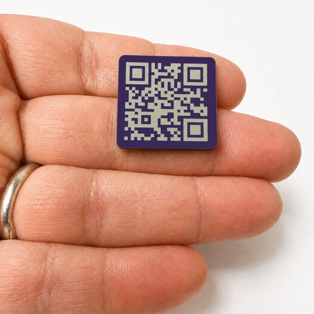 Link Anywhere QR Code Purple 1 in Square Tile | Scan, Activate, Link, Done