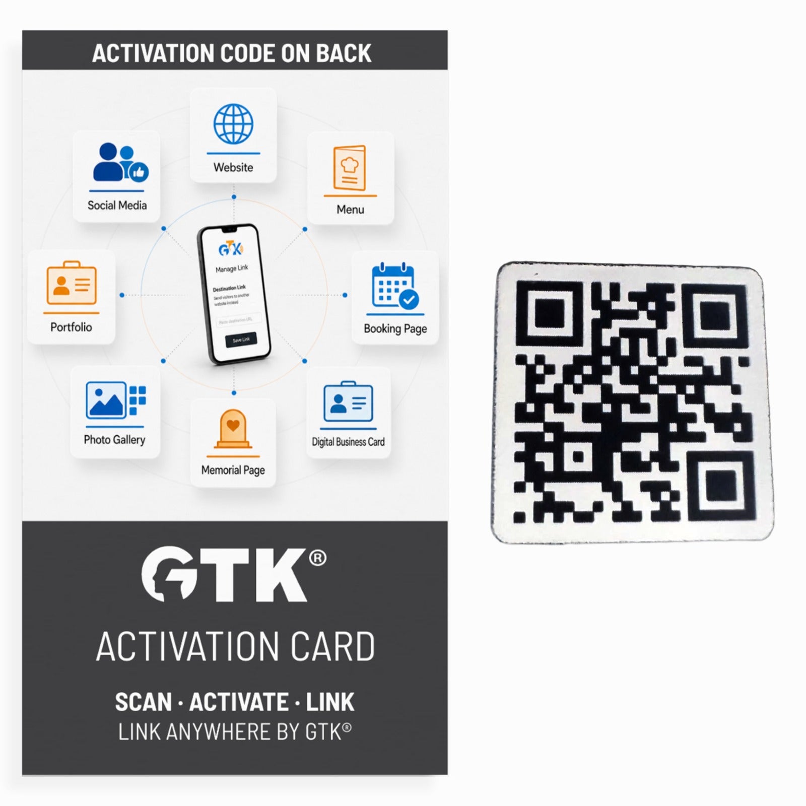 Link Anywhere QR Code White 1" Square Tile | Scan, Activate, Link, Done
